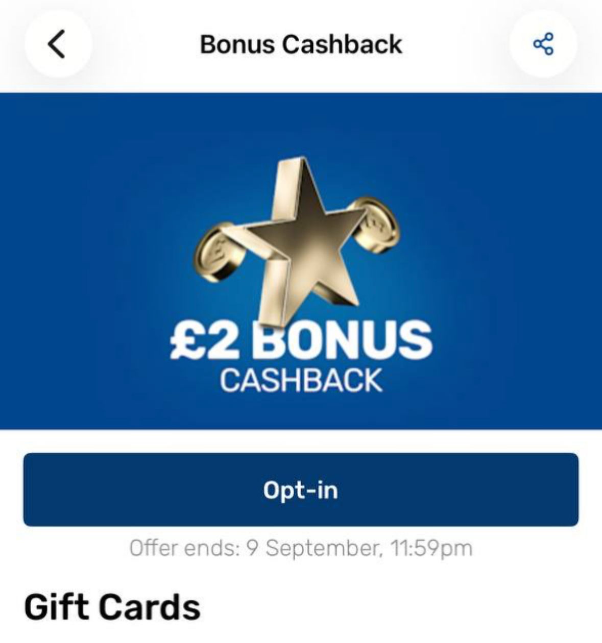 £2 Quidco Gift Cards bonus (£30 spend)
